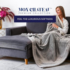 Mon Chateau 60" x 70" Fireside Mélange Throw Blanket, Contrast Stitching Soft Blanket for Queen-Size Bed, Couch, or Sofa, Cozy Home Decor and Stylish Living Room Comfort, Twilight Chevron