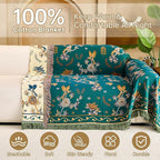 Boho 100% Cotton Large Throw Blanket - All Season Rustic Ultra Soft Breathable Floral Bird Blanket for Bed Sofa Couch Chair Bedspread Quilt Gift, 80" x 90"-Teal/Beige