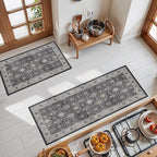 3 Pieces Kitchen Rug Sets: Farmhouse Washable Non-Slip Floor Mat for Sink Stove & Fridge Area Water Resistant Carpet for Laundry Room Entryway Soft Cozy Runners for Kids Pets Family(2x3+2x4+2x5,Black)