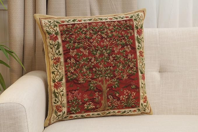 Tree of Life Red I European Cushion Cover - 18 in. x 18 in. Cotton by Charlotte Home Furnishings Inc