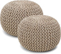 REDEARTH · Round Pouf Ottoman - Hand Knitted Cable Boho Poof Home Décor Pouffe Circular Footrest for Living Room - Nursery - Bedroom - Lounge 100% Cotton (19.5"x19.5"x14") - Beige Ivory, Set of 2