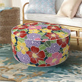 Inflatable Ottoman Stool D21 xH9 for Outdoor/Indoor Use, Water Repellent Patio Foot Rest with Portable Handle,Round Pouf Ottoman Suitable for Garden,Deck and Camping-Flower Bloom