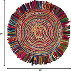 SAFAVIEH Cape Cod Collection Area Rug - 8' Round, Ivory & Red, Handmade Boho Fringe Jute & Cotton, Ideal for High Traffic Areas in Living Room, Bedroom (CAP206A)