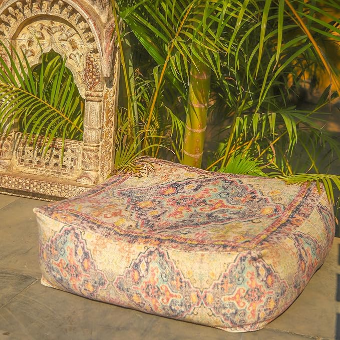 Mandala Life ART Bohemian Outdoor Floor Cushion Cover - Unstaffed 24x8 inches - Vintage Square Pouf Otttoman - Pillow Case for Garden Party, Pool, Balcony, Patio