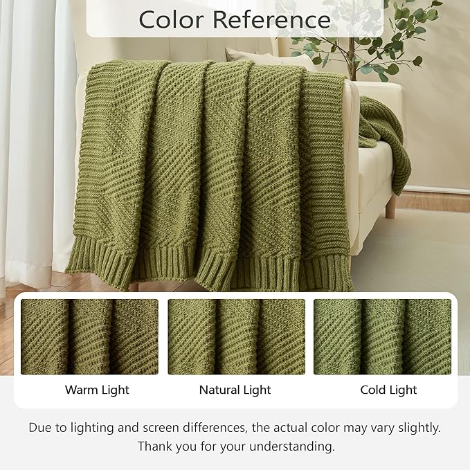 Knitted Throw Blanket 60"X80", Olive Green Knit Throws for Bed, Super Soft Boho Chevron Blankets for Couch Sofa Chair Room Decor, Textured Decorative Farmhouse Cozy Lightweight