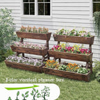 3-Tiers Wooden Raised Garden BedPlanter Box Gardening Outdoor Planter Box Patio Kit Tiered Planter Box Vertical Garden Planter Wood Plant Stand for Patio, Balcony, Freestanding (Carbonized L)