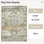 Washable Area Rug 8x10, Large Soft Rugs for Living Room Farmhouse Vintage Area Rugs for Bedroom Dining Room Non-Slip Stain Resistant Under Table Rug Olive Beige