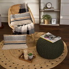 REDEARTH · Boho Textured Throw Pillow Cushion Covers - Lumbar Woven Tufted Decorative Farmhouse Cases Set for Couch, Sofa, Bed, Chair, Dining, Patio, Outdoor; 100% Cotton (12"x20", Black) Pack of 2