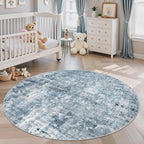 5x5 Blue/Grey Round Rug 5ft Living Room Circle Rug Vintage Round Area Rug Non Slip Indoor Carpet for Entryway Dining Room Bedroom