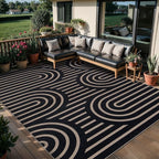 Tangsoo Modern Easy Jute Rug 5x7 Large Washable Area Rugs for Dining Room Table,Non-Slip Thin Black Indoor Outdoor Rug,Farmhouse Natural Throw Mat for Living Room Backyard Patio Office Home Decor