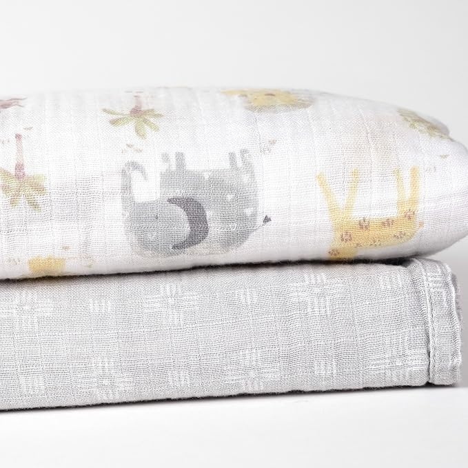 Gerber Baby Unisex 2-Pack Muslin Blanket, Animals + Geos Neutral, One Size