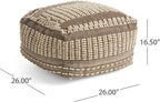GDFStudio Boho Wool and Cotton LargePouf Ottoman Foot Stool - Bean Bag Floor Chair - Foot Rest Couch for Living Room Bedroom, Brown and Ivory