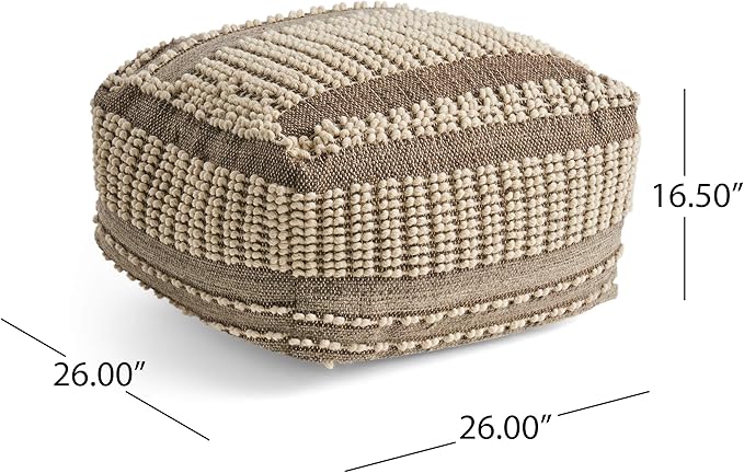 GDFStudio Boho Wool and Cotton LargePouf Ottoman Foot Stool - Bean Bag Floor Chair - Foot Rest Couch for Living Room Bedroom, Brown and Ivory