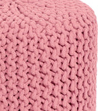 COTTON CRAFT Braided Round Pouf - Hand Knitted Cotton Cord Cable Dori Cylindrical Ottoman - Foot Stool - Floor Pouf - Footrest - Accent Seat - Living Room Bedroom Dorm Décor - 15 Round x 16 H - Pink