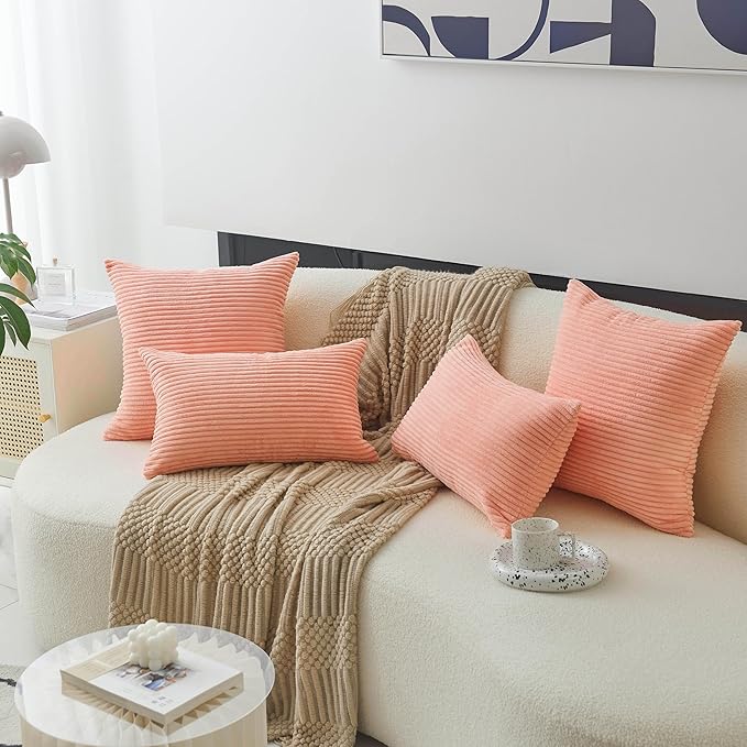 Home Brilliant Coral Pillows 20x20 Throw Pillow Cover for Sofa Bed 2 Pack Square Plush Velvet Accent Pillow Cases for Girl Bedroom Valentine's Day Decor, 50cm, 20 x 20 Inch, Coral