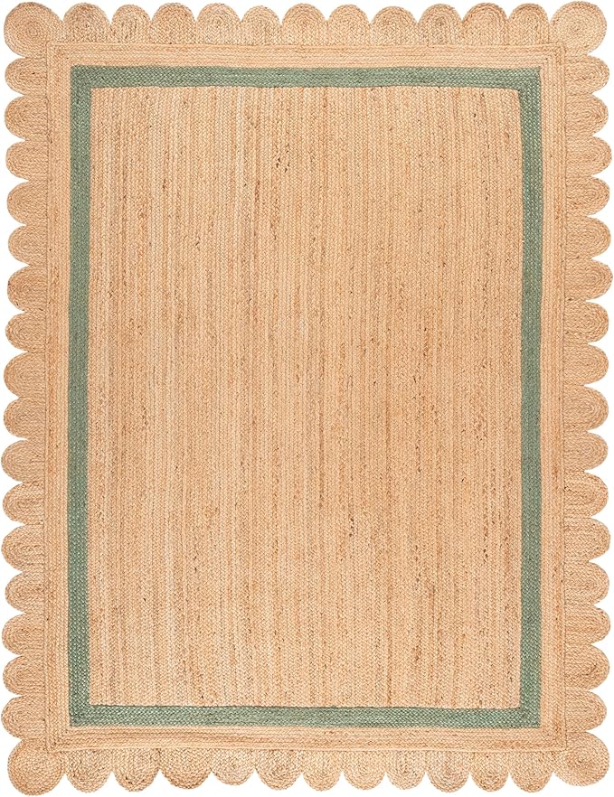 SAFAVIEH 9x12 Area Rug - Natural Fiber Collection - Large - Natural & Light Green, Handmade Jute, Ideal for Living Room, Bedroom, Dining Space (NF896W)