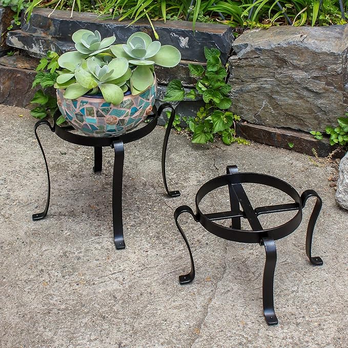 Achla Designs Patio Flower Pot Plant Stand, 8-in H Black