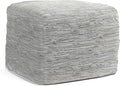 SIMPLIHOME Fredrik Boho Square Pouf in Cream Woven Genuine Leather for the Living Room, Bedroom and Kids Room