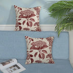 Burgundy Red Pillow Covers 18x18 Set of 2 Vintage Boho Floral Hydrangea Herbs Botanical Throw Pillows Outdoor Flower Decoration Pillowcase Linen Farmhouse Cushion Case Decor for Couch Sofa