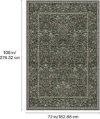 GENIMO 6x9 Washable Area Rug, Non-Slip Vintage Boho Floral Carpet, Soft Low-Pile Thin Living Room Rug for Bedroom, Dining Room, Nursery, Black