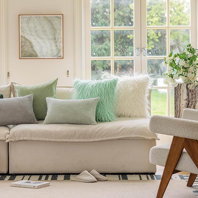 Home Brilliant Sage Green Lumbar Spring Pillow Cover Corduroy Plush Velvet Oblong Decorative Rectangle Pillowcases for Bed Couch Sofa St Patricks Day Decor, Set of 2, 12 x 20 inches(30x50cm), Mint