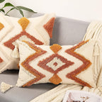 Merrycolor Boho Lumbar Throw Pillow Cover 12x20 inch,Bohemian Tufted Decorative Pillow Covers with Tassels for Couch Sofa Bedroom Living Room
