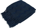 PAVILIA Navy Blue Knit Throw Blanket for Couch, Twin Bed, Soft Knitted Farmhouse Sofa Throw for Living Room, Lightweight Decorative Summer Blanket for Chair, Outdoor Textured Boho Blanket, 60x80