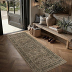 Hallway Runner Rug 2x5 Washable Brown Vintage Distressed Runner Oriental Soft Thin Indoor Carpet Non Slip Low Pile Throw Rug for Kitchen Bedroom Laundry Bedside Entryway
