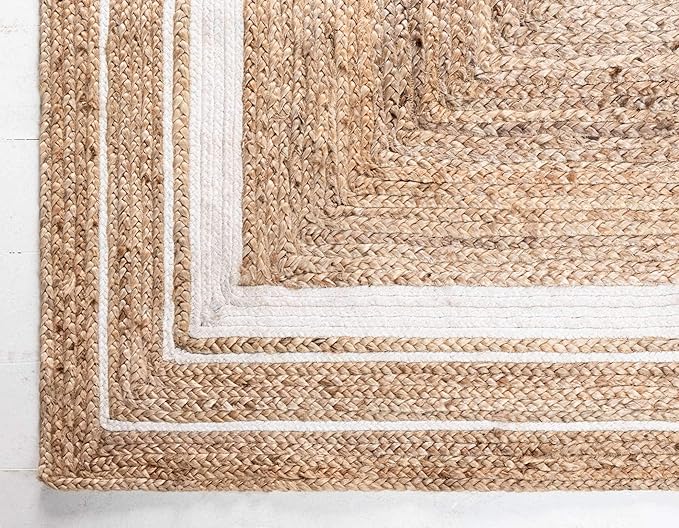 Unique Loom Braided Jute Collection Classic Quality Made Natural Hand Woven with Coastal Design Area Rug (8' 0 x 10' 0 Rectangular, Natural/ Ivory)