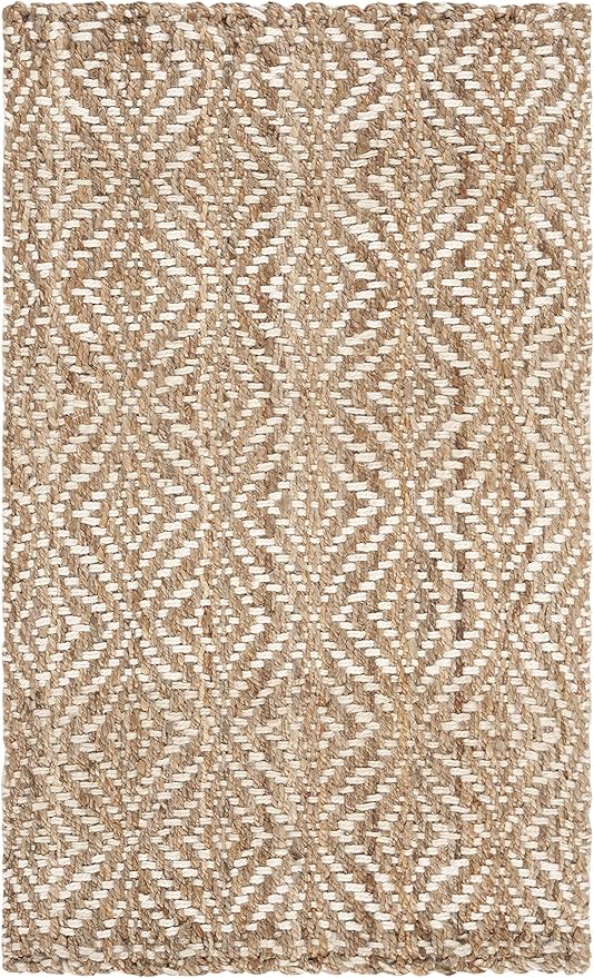 SAFAVIEH Natural Fiber Collection Accent Rug - 2'3" x 4', Natural & Ivory, Handmade Boho Farmhouse Woven Jute, Ideal for High Traffic Areas in Entryway, Living Room, Bedroom (NF185A)