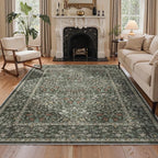 GENIMO 5x7 Washable Area Rug, Non-Slip Vintage Boho Floral Carpet, Soft Low-Pile Thin Bedroom Rug for Living Room, Dining Room, Nursery, Black