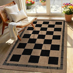 Vasofe 3x5 Plaid Rug, Jute Rugs, Washable Outdoor Indoor Checkered Carpets, Entryway Bedroom Potio Porch Kitchen Carpet, Non Slip Farmhouse Neutral Office Laundry Floor Mat, Black and Brown