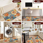 Boho Floral Kitchen Mats for Floor 2PCS Anti Fatigue Mats for Kitchen Floor Cushioned Non Slip Waterproof Memory Foam PVC Kitchen Rugs Set for Sink,Office,Laundry 17.3"x28"+17.3"x47"