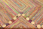 Rectangular Area Rug - 2x3 Feet Multicolor Cape Code Chindi Cotton Jute Rug Geometric Kilim Rug Indoor Outdoor Use Carpet Flatweave Rugs for Bedroom Dining Room Living Room