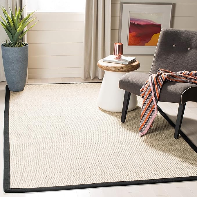 SAFAVIEH Area Rug 4x6 - Natural Fiber Collection - Marble & Black, Sisal, Woven Design with Border (NF143A)