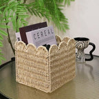 GYASVWU Paper Rope Scalloped Basket, Foldable Scalloped Storage Basket for Organizing, Woven Baskets for Storage,Wicker Baskets for Nursery/Living Room/Kitchen Organizing and Decor (Khaki)