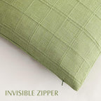 Foindtower Set of 2 Decorative Linen Check Throw Pillow Covers Neutral Farmhouse Vintage Cushion Covers Modern Boho Accent Home Decor for Sofa Chair Couch Bedroom Living Room,22×22 Inch,Light Green