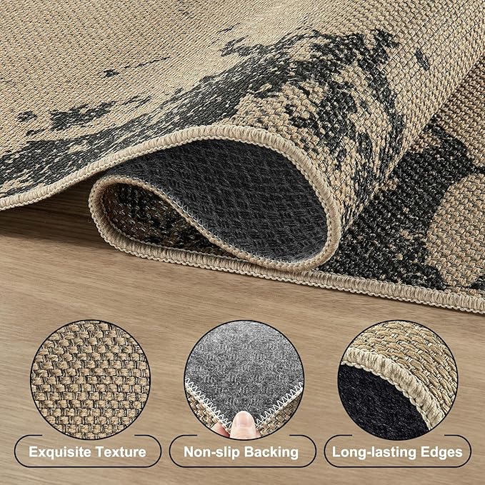 2x8 Jute Runner Rug for Hallway: Farmhouse Washable Kitchen Rug Non Slip Outdoor Indoor Rug for Bedroom Porch Laundry Bathroom - Modern Brown