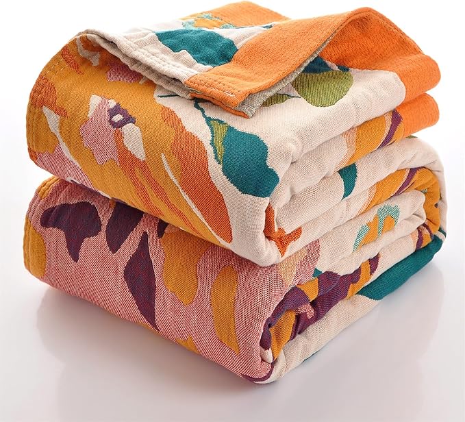 Boho Throw Blanket for Bed 100% Cotton Ultra Soft Rustic Quilt Floral Printed Farmhouse Decor Fall Bed Blankets,60"×80" All Season Rustic Large Throw for Sofa Couch Chair