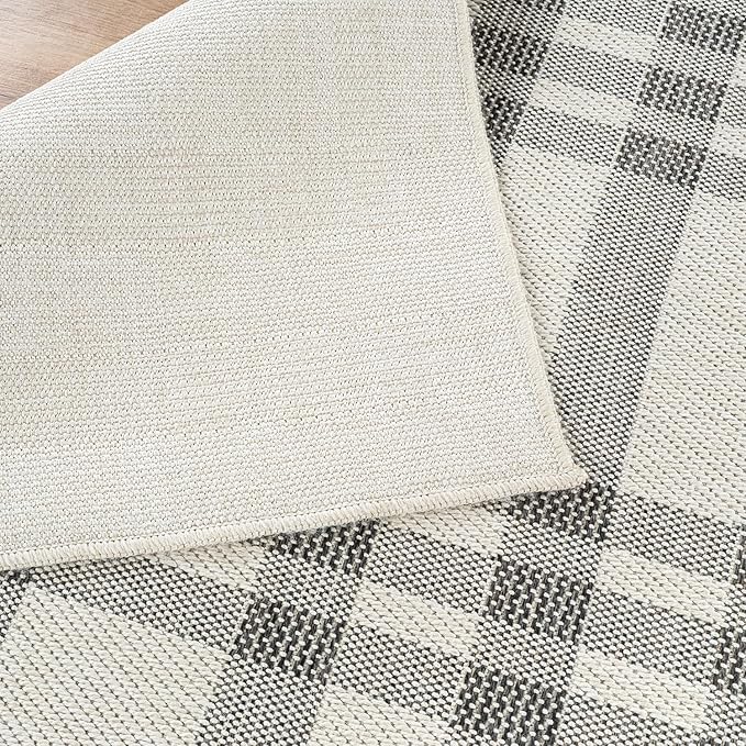 CAMILSON Easy Jute Rug 2x7, Indoor and Outdoor Off-White Runner Rug for Kitchen, Hallway and Entryway, Checkred Boho Woven Design, Easy-Cleaning, Washable Outside Carpet (2 x 7)
