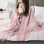 PAVILIA Light Pink Knit Throw Blanket for Couch, Twin Bed, Soft Knitted Farmhouse Sofa Throw for Living Room, Lightweight Decorative Summer Blanket for Chair, Outdoor Textured Boho Blanket, 60x80