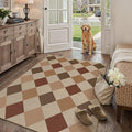 4x6 Checkered Easy Jute Area Rug for Living Room Checkerboard Washable Indoor Outdoor Carpet Farmhouse Patio Office Mat Geometric Non Slip Brown-Beige Carpet for Dorm Backyard Dining Room