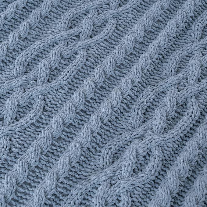 Battilo Bluish Grey Throw Blanket for Couch,51"x67", Super Soft Warm Cozy Chenille Knit Blankets for Bed, Sofa, Chair, Gift, Texture Decorative Boho Blanket for Living Room (Dusty Blue)