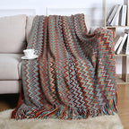 Bohemian Boho Throw Blankets, Knitted with Tassel, Outdoor Reversible Soft Cozy Lightweight Throw Blankets, Couch Bed Sofa Decorative Afghan Throw Blanket All Seasons Red 50x60 inches