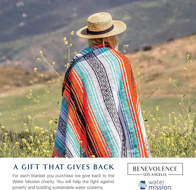 Benevolence LA Authentic Handwoven Mexican Blanket | Yoga Blankets, Outdoor, Picnic, Beach, Camping | Equestrian Saddle | Serape 50x70 inches - Bright Mandarin, Pack of 1