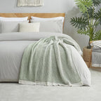 Amélie Home Waffle Chenille Throw Blanket for Couch, Pineapple Stitch Knit Soft Cozy Knit Blanket Decorative Throw for Sofa, Chair, 60 * 80", Sage Green&Ivory