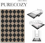 6x9 Checkered Easy Jute Area Rug for Living Room Large Checkerboard Washable Indoor Outdoor Carpet Farmhouse Patio Office Mat Textured Diamond Non Slip Black Carpet for Backyard Dining Room