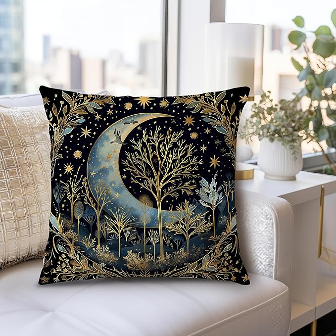 Vintage Dark William Morris Night Moon Forest Decor Pillow Covers 18x18,Black Forest Decor,Dark Dcademia Decorative Throw Pillow Covers for Home Bedroom Living Room
