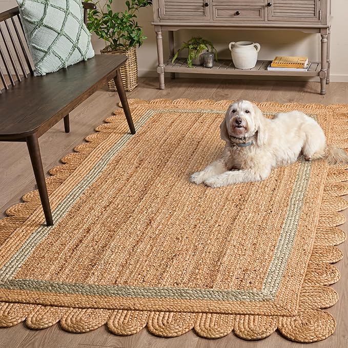 SAFAVIEH Area Rug 5x8 - Natural Fiber Collection - Natural & Light Blue, Handmade Jute, Ideal for Living Room, Bedroom, Dining Space (NF896L)