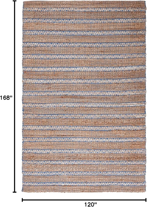 SAFAVIEH Natural Fiber Collection Area Rug - 10' x 14', Blue & Natural, Handmade Flat Weave Stripe Jute & Cotton Jute, Ideal for High Traffic Areas in Living Room, Bedroom (NFB655M)